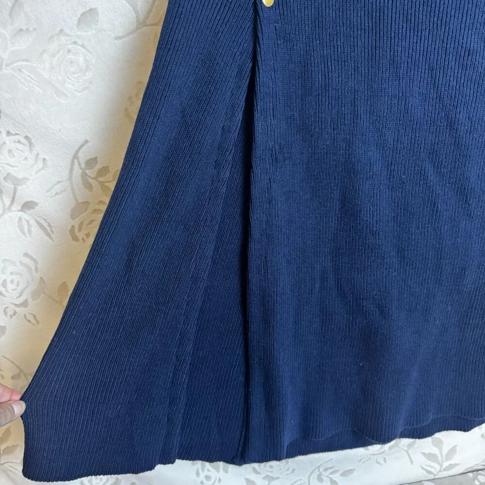 G.I.L.I. Got It Love It Sweater Cape Poncho Gold Button Navy Blue Knit Size XS/S - Picture 4 of 11